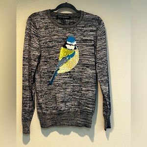 French Connection gold sequined bird 100% cotton sweater, Sz M